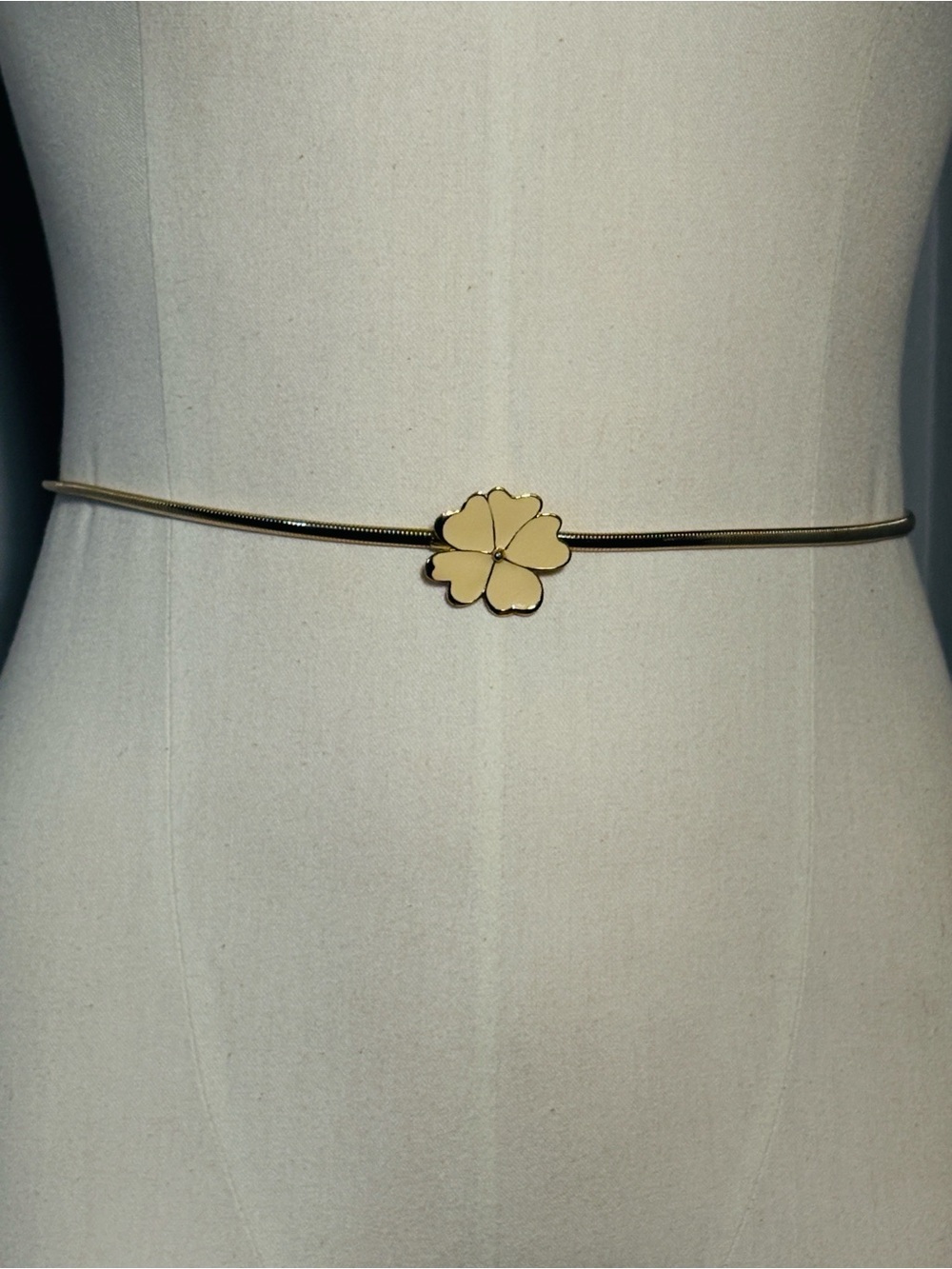 Sarah Coventry Gold Slim Waist Belt with Cream Clover Accent